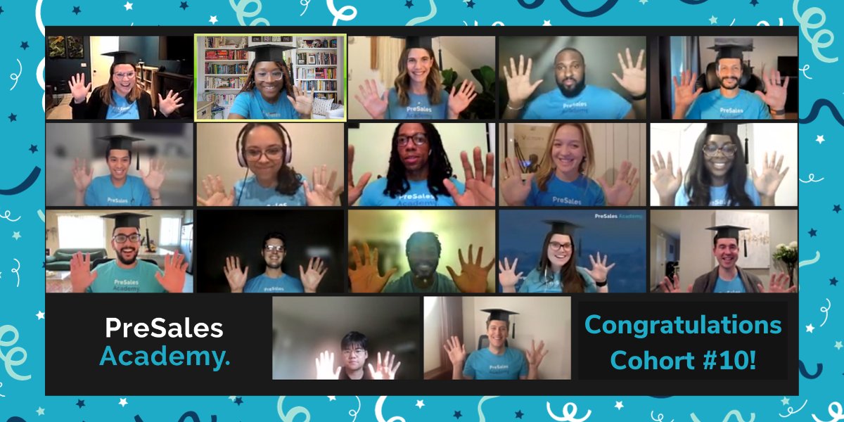 PreSalesAcademy's tweet photo. 🎉 We are excited to announce our latest PreSales Academy GRADUATES! 🎉 🎓Congratulations to Cohort 10!  🎓                                                                                                                                   #presales #presalesacademy https://t.co/WOpWrLiIDE