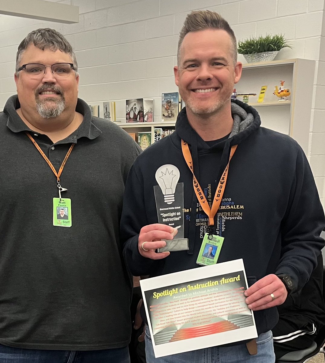 Congratulations to 6th World Cultures teacher Michael Anthis for receiving the @HumbleISD_RMS October Spotlight on Instruction award. Michael is an amazing teacher who has been a leader in moving our department down the #Path2Inquiry. @humble_SocSt #ThinkingLikeAHistorian