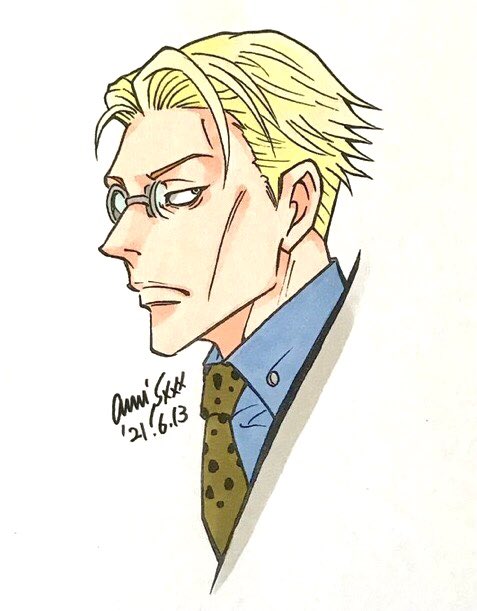 nanami kento solo male focus 1boy blonde hair necktie leopard print shirt  illustration images