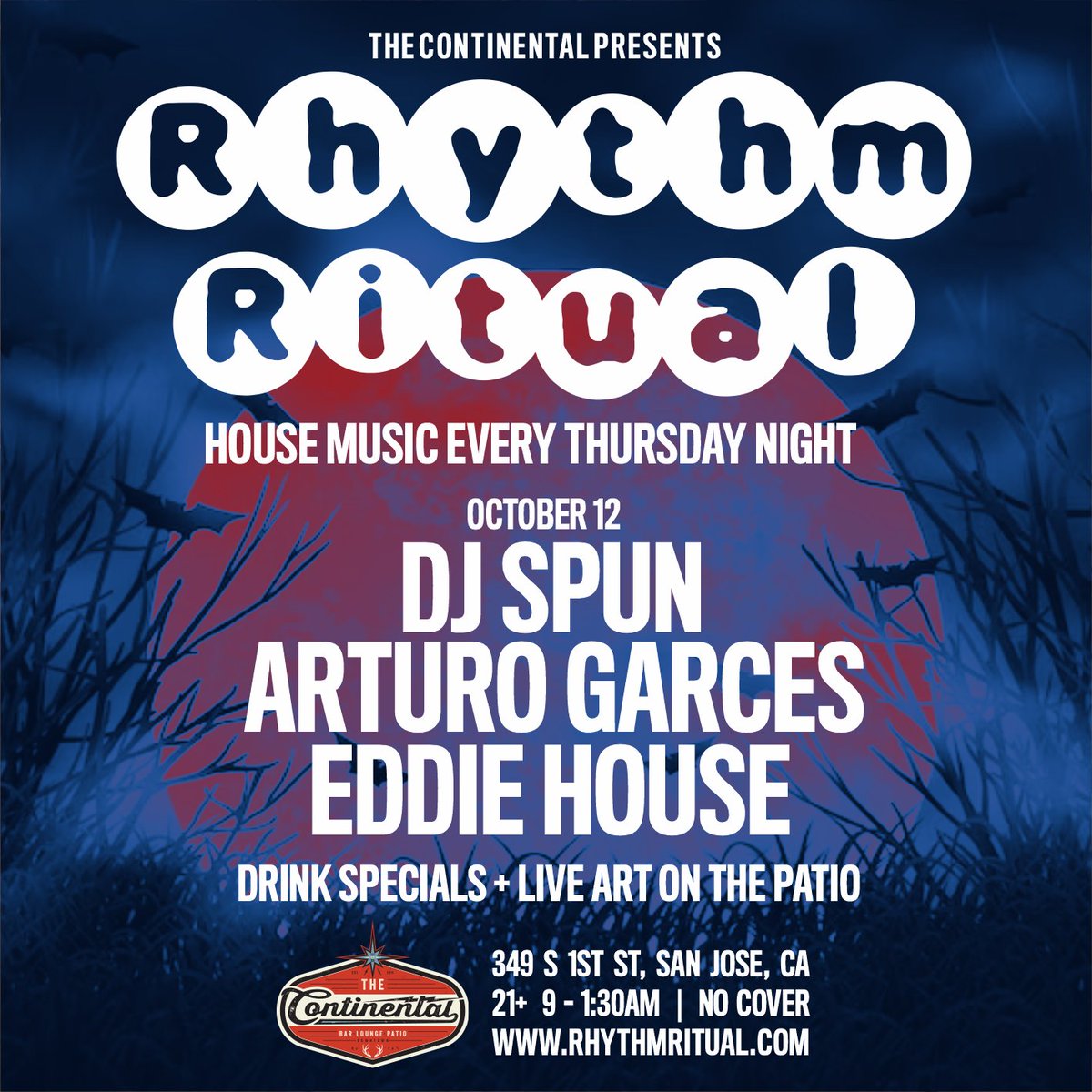 RhythmRitual's tweet photo. Dj Spun returns to Rhythm Ritual tonight! Join us with residents Arturo Garces and Eddie House. Kickin the vibe off at 9pm to close, 21+, FREE. We got the underground House vibe for you! #housemusic 
@arturogarces @AIROWDEEP @Continental_Bar https://t.co/GD2XjWyeP3