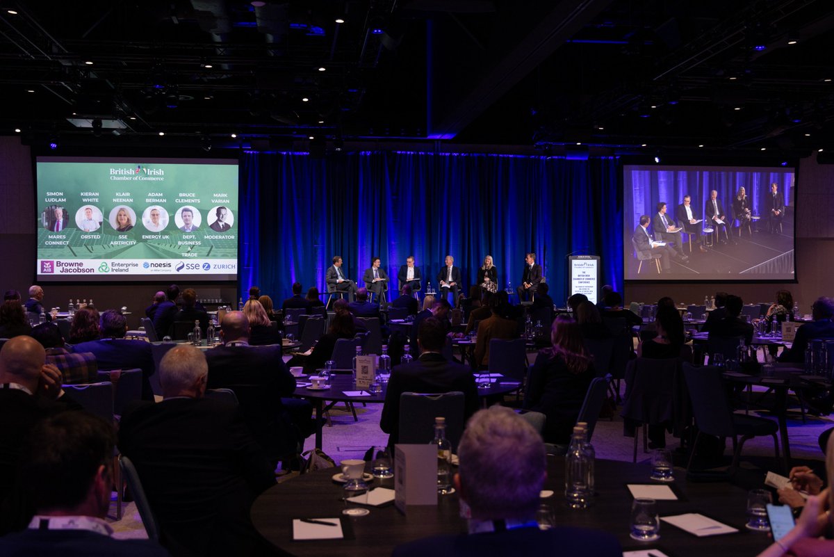 BrIreCham's tweet photo. The Energy &amp; Infrastructure Panel, moderated by Mark Varian featuring, Kieran White, Klair Neenan, Bruce Clements, Simon Ludlam and Adam Berman.

Sponsored by @AIBIreland @brownejacobson @Entirl @Noesis_Portugal @SSE @Zurich_Irl https://t.co/tSjyNsLdeD