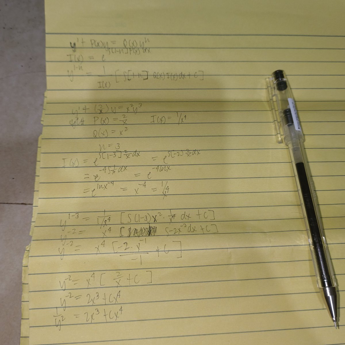 jhon38170's tweet photo. What I learned today is Bernoulli's equation, in Bernoulli one must find the functions and the n, one must take note that 'n' should be any real number but not 1 and 0 if it is then the Bernoulli equation is linear. https://t.co/MZId8d8SYg