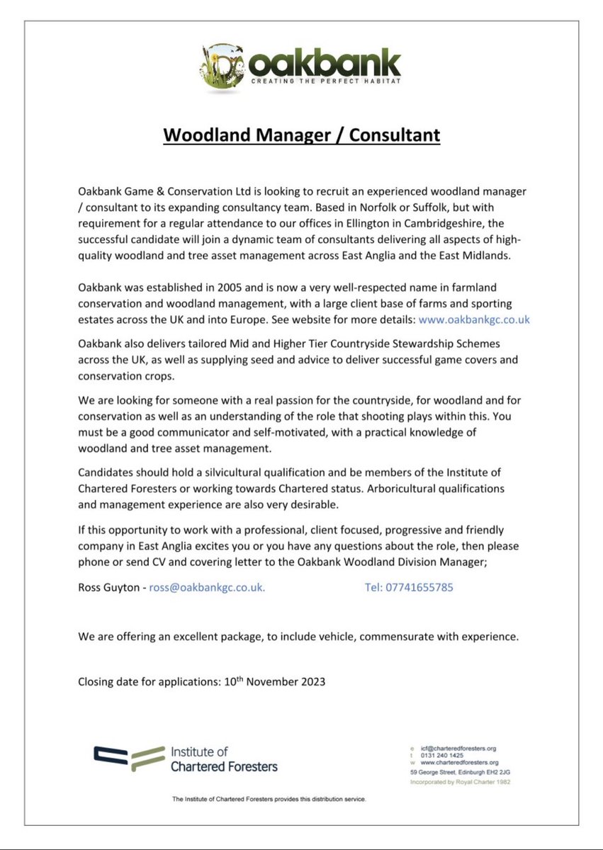 Please re-X! We have an amazing opportunity for experienced woodland manager, based in Norfolk or Suffolk. This role covers a number of stunning East Anglian mixed estates. Please share and get in contact with me if you would like to chat about this exiting and rare opportunity.