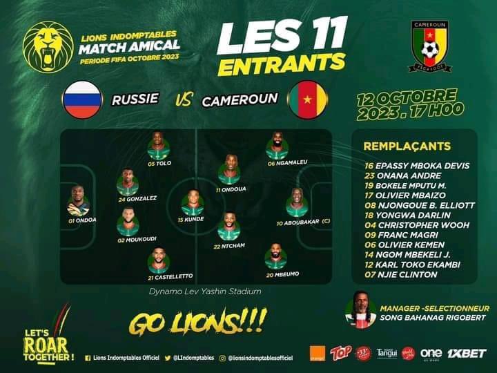 Kosi_foottalk's tweet photo. Coach Song decides his starting XI to take on Russia.

#lione #cameroon #russisa https://t.co/4gnQ0bEVfv