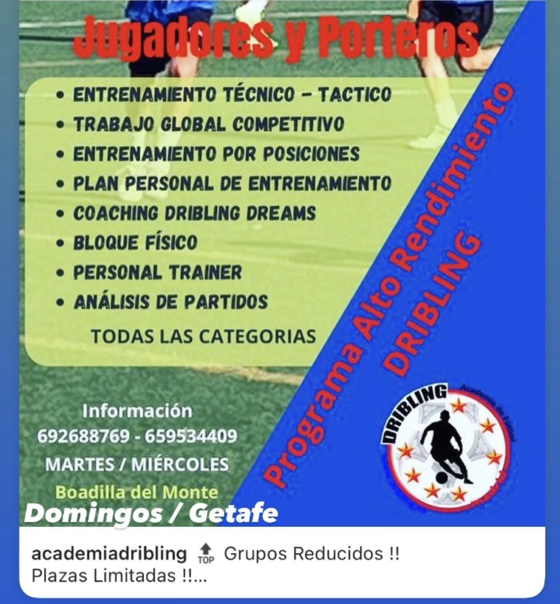 driblingmadrid's tweet photo. Desde 2008 , formando a los mejores Futbolistas !! 
Te atreves !! 
alto Rendimiento Dribling ! #futbolmadrid #futbolmadrileño #viralfutbolmadrid #tendenciafutbol https://t.co/r4aYwuzkNn
