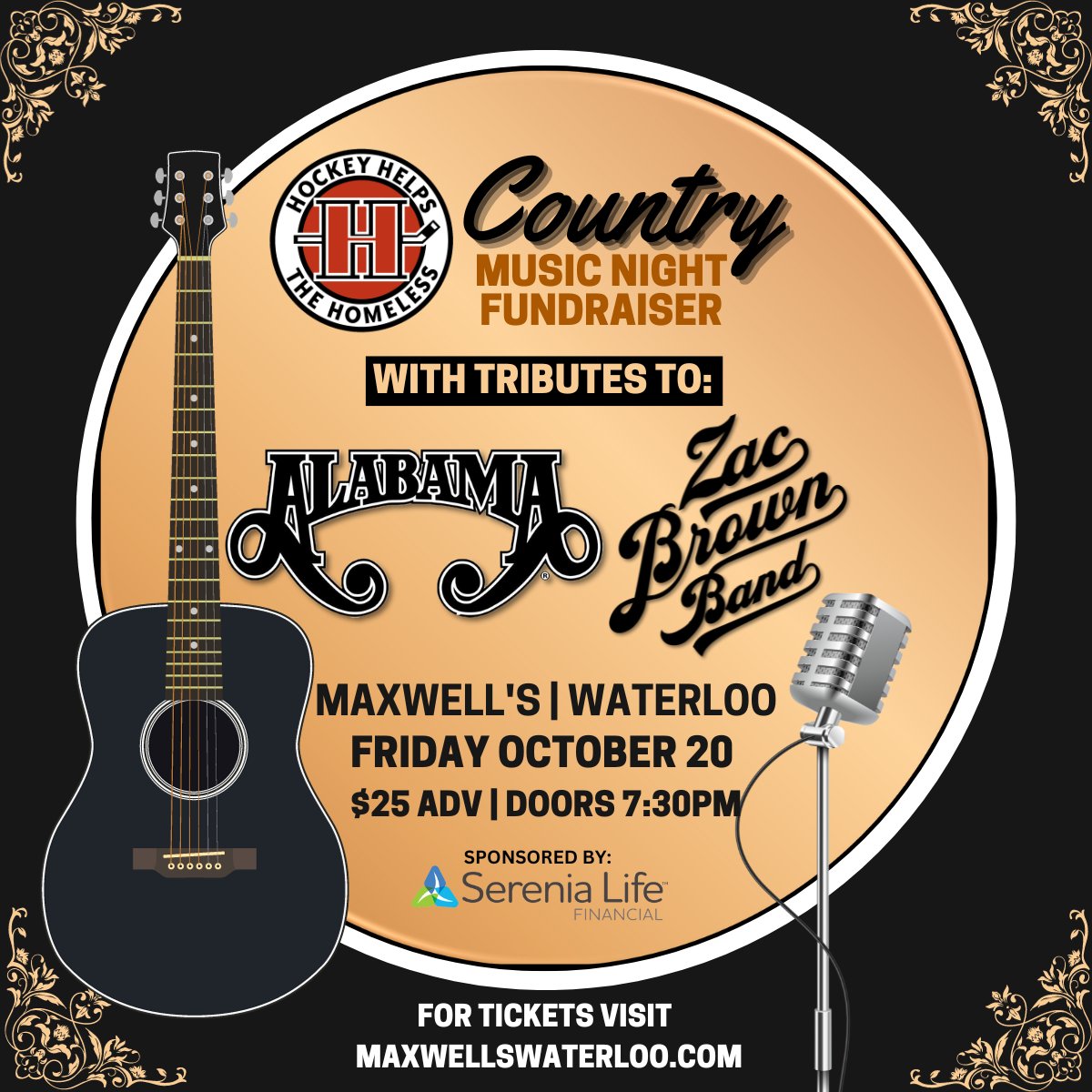 Join us next Friday, October 20th for our Country Music Night Fundraiser sponsored by @SereniaLife 

Get your tickets now maxwellswaterloo.com/event/4908/

#kwawesome #wrawesome #WaterlooRegion #HHTHWR