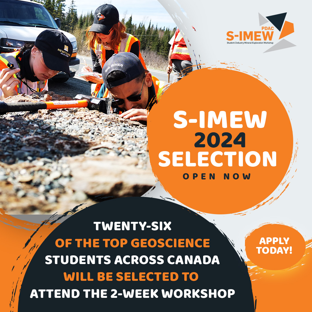 Nominations are open for @the_PDAC S-IMEW 2024 - an all expense paid, geoscience workshop for 3rd & 4th yr geo students. A once in a lifetime opportunity to experience facets of the exploration industry and network with industry experts. Deadline: Dec 1 pdac.ca/members/studen…