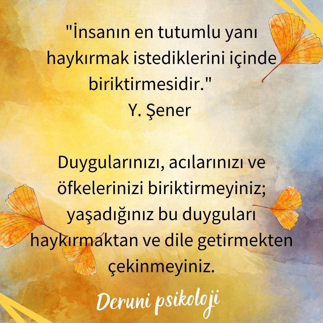 Duygularınızı, acılarınızı ve öfkelerinizi biriktirmeyiniz; yaşadığınız bu duyguları haykırmaktan ve dile getirmekten çekinmeyiniz.
