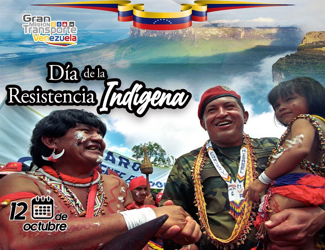 #12Oct | Hoy, en el Día de la Resistencia Indígena, reconocemos las luchas de nuestras comunidades ancestrales y celebramos sus reivindicaciones, consolidadas en tiempos de la Revolución Bolivariana, bajo la premisa de justicia e igualdad social ¡Que vivan nuestros pueblos