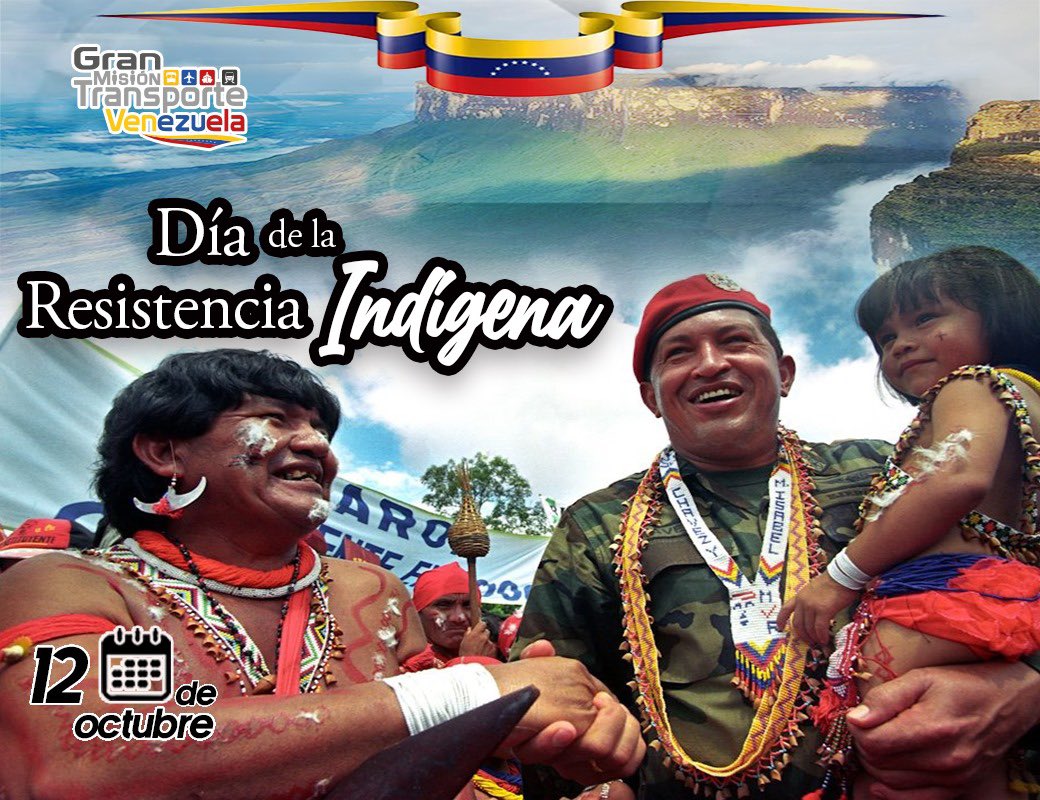 #12Oct | Hoy, en el Día de la Resistencia Indígena, reconocemos las luchas de nuestras comunidades ancestrales y celebramos sus reivindicaciones, consolidadas en tiempos de la Revolución Bolivariana, bajo la premisa de justicia e igualdad social ¡Que vivan nuestros pueblos…