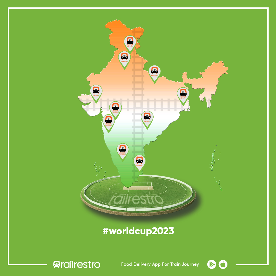 Railrestro's tweet photo. 🏏🇮🇳 Get ready for the game of the decade! The ICC World Cup 2023 is taking India by storm. 🌟🏆 RailRestro is thrilled to be your gastronomic companion on this cricketing adventure. 🍽️🚆 #WorldCup2023 #RailRestro #CricketFever #Railrestroapp #india #Foodontrain #AUSvsSA https://t.co/y4UIIo4aPQ