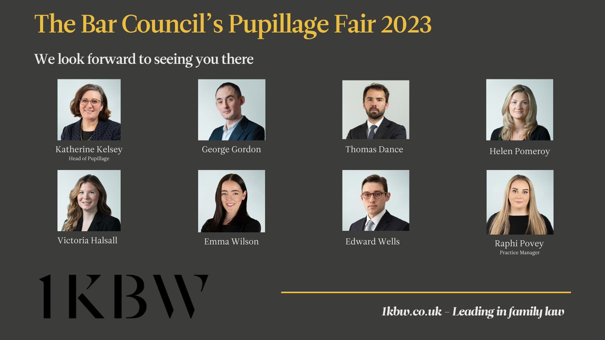 1kbwChambers's tweet photo. We are excited to be attending the @thebarcouncil  Pupillage Fair on Saturday 14 October. @1kbwChambers  @KelseyKatherine, George Gordon, Tom Dance, Helen Pomeroy, @VHalsall1KBW, @EWilson1KBW, Edward Wells, &amp; @RaphiPovey look forward to seeing you there. https://t.co/nJFXu85zbV https://t.co/RM1B4soIDW