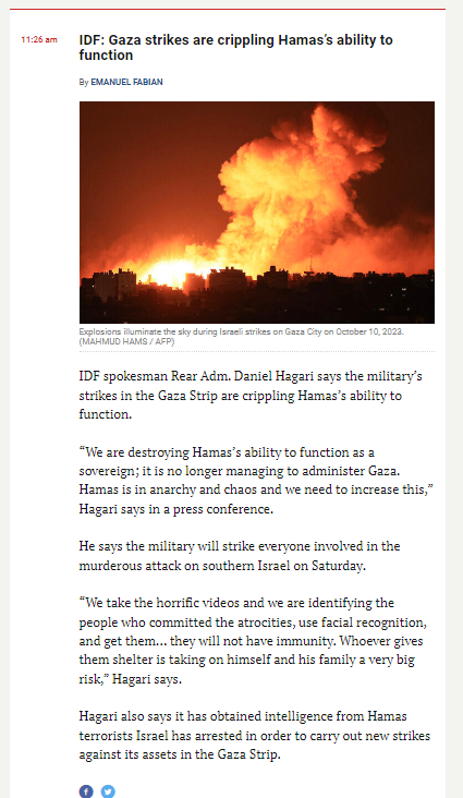 will_pulido's tweet image. 💥🇮🇱 1/2 Las IDF dicen que los #bombardeos de Gaza están desbaratando a Hamas y derrumban su funcionamiento.
-
Está claro que viendo cómo han caído en picado la cantidad de cohetes que Hamas está disparan al día, los bombardeos están siendo muy #eficaces y revindica la #doctrina