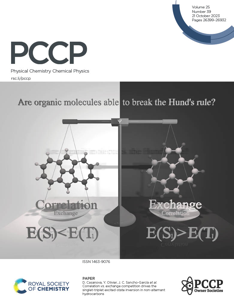 Check out our latest work on organic molecules exhibiting singlet-triplet inversion in the excited states (INVEST).
An amazing collaborative work between <a href="/UNamur/">UNamur</a>, <a href="/DIPCehu/">DIPC</a> and University of Alicante, deemed worthy to be on the front cover of <a href="/PCCP/">PCCP</a>.
xlink.rsc.org/?DOI=D3CP02465B