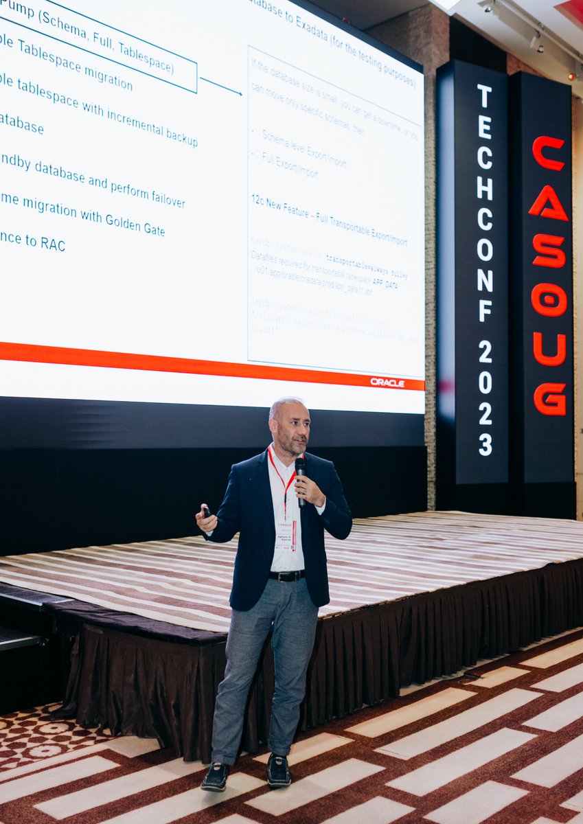 CentralAsiaOUG's tweet image. Our next speaker is @KamranAgayev with a presentation "Migration of the Exadata database to Azercell". In this session, participants will be able to familiarize themselves with the settings of HA Exadata, Standby conf and more
#casoug #octemea2023 #dushanbe
@oracleace @oracleugs