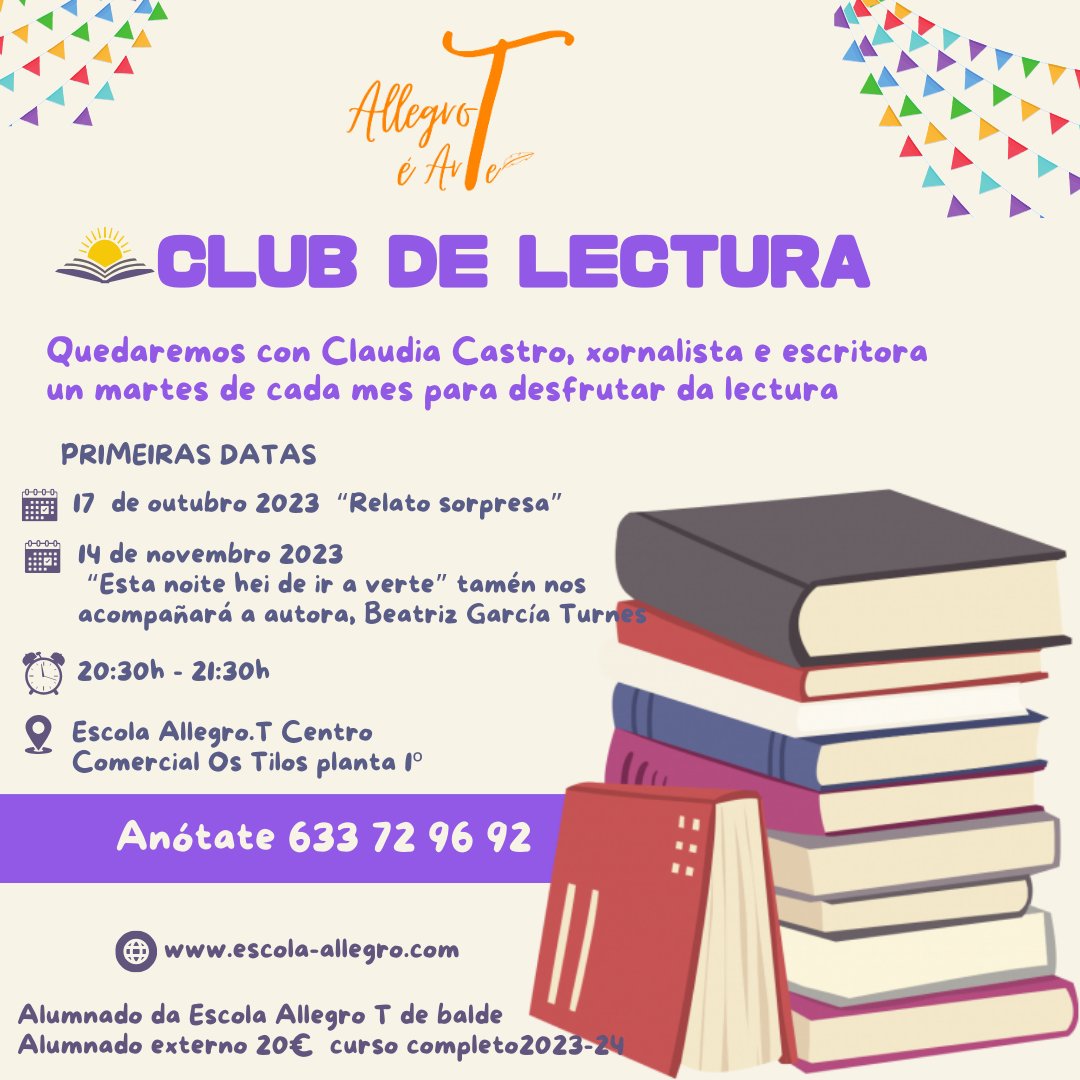 O Club de Lectura Allegro T xa é unha realidade. Desexando conversar sobre libros e desfrutar do pracer da lectura en voz alta.