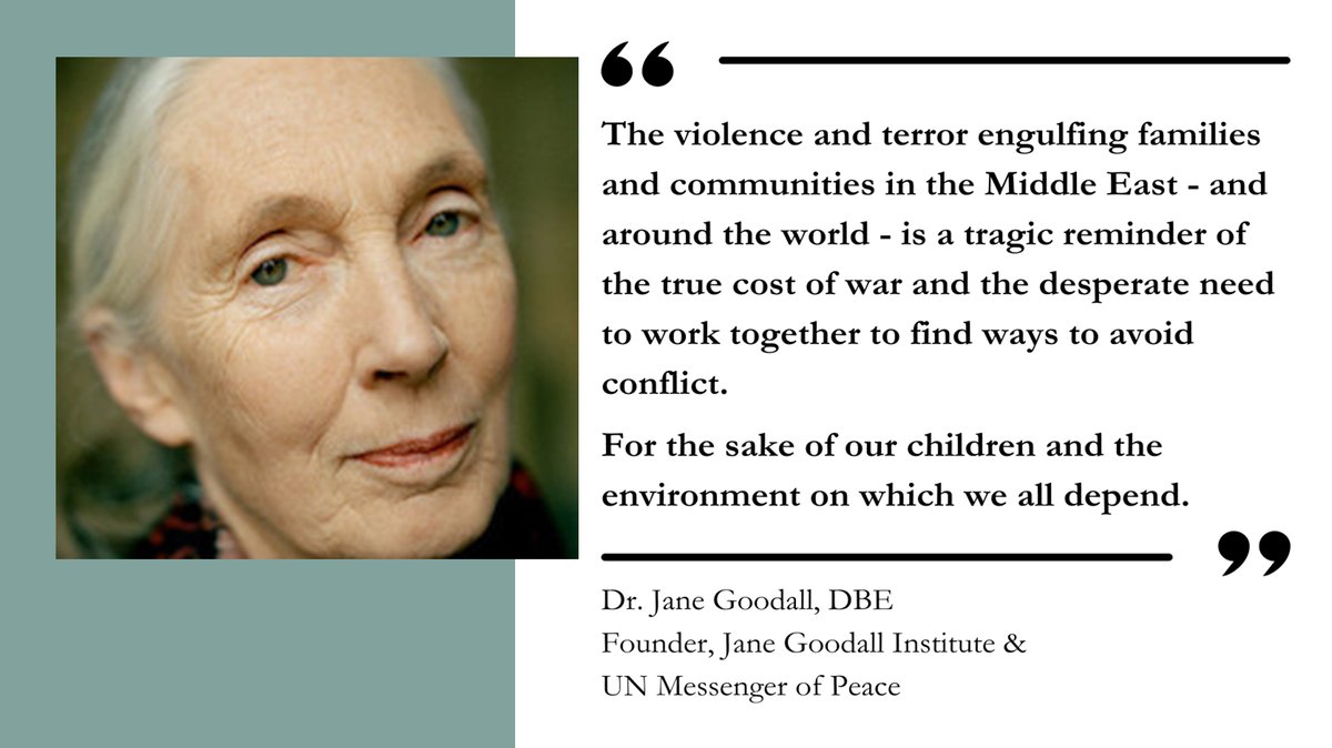 Dr. Jane Goodall's statement regarding the Middle East conflict. #UnitedNations #Peace #MiddleEast #people #communities #Environment #Israel #Gaza #Hamas #conflict