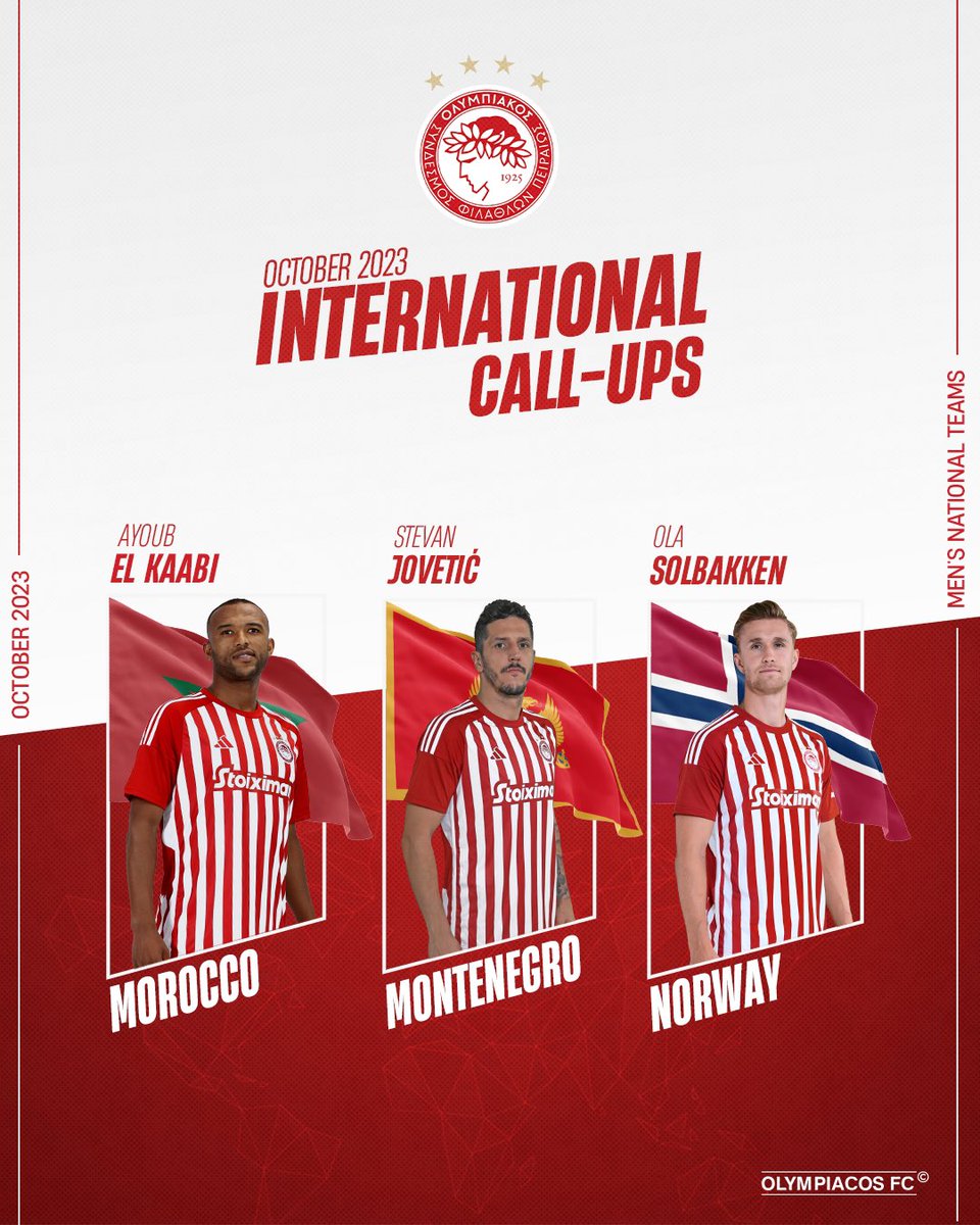 olympiacosfc's tweet photo. 🔴⚪🌍 Καλή επιτυχία σε όλους τους παίκτες μας, που θα αγωνιστούν με τις Εθνικές ομάδες Ανδρών των χωρών τους! / Good luck to all our players who will be competing with their Men's National Teams!
#Olympiacos #NationalTeam #InternationalPlayers #CallUps #GoodLuck https://t.co/F3l37U6CdJ