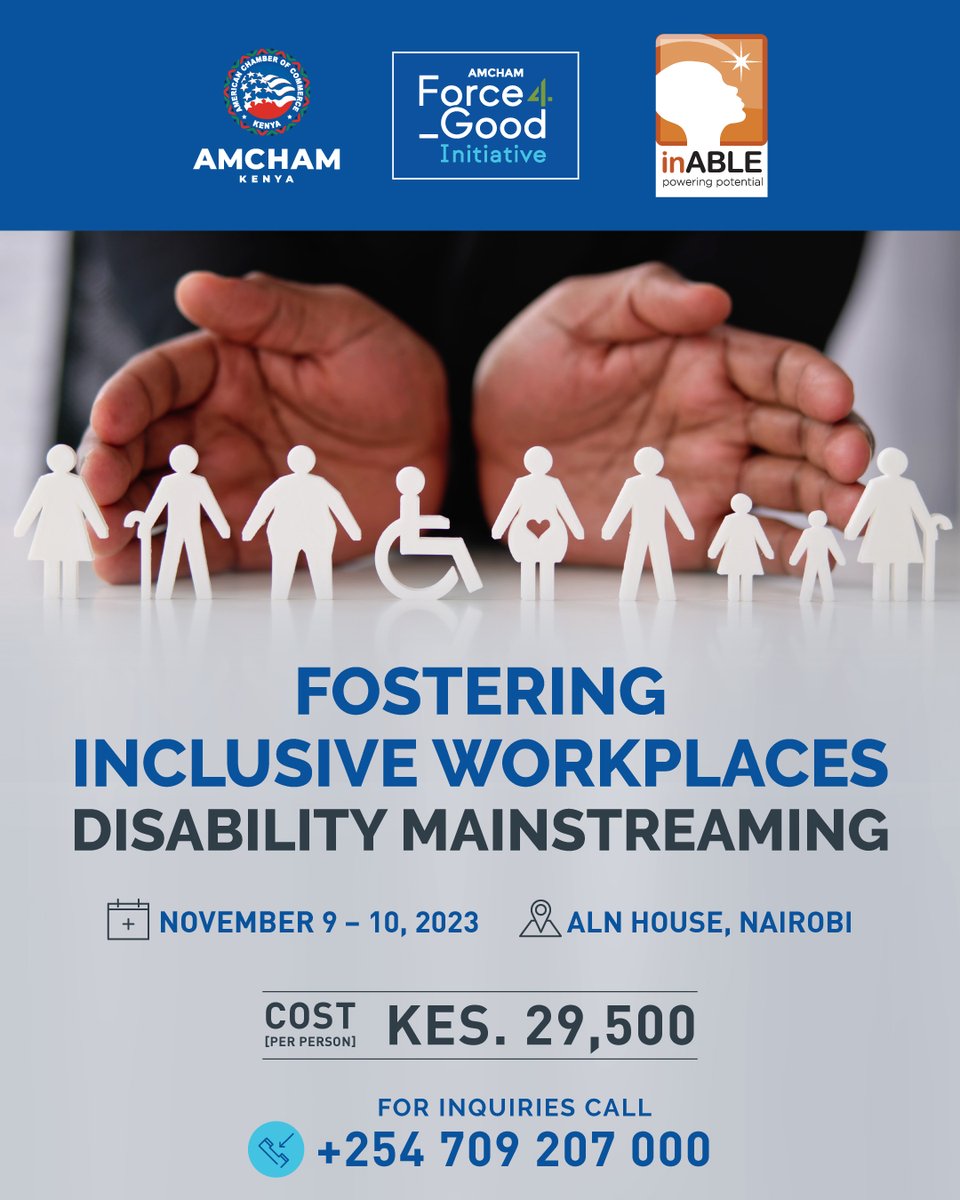 inABLEorg's tweet photo. Transform your organization by creating a more inclusive and diverse workforce. Join our two-day #DisabilityMainstreaming course in partnership with @AmChamKe & learn how to build an #InclusiveWorkplace. Enroll today! https://t.co/l5sSzIcFhE! #Diversity
@IreneKirika2 https://t.co/xoTaHvi8NJ