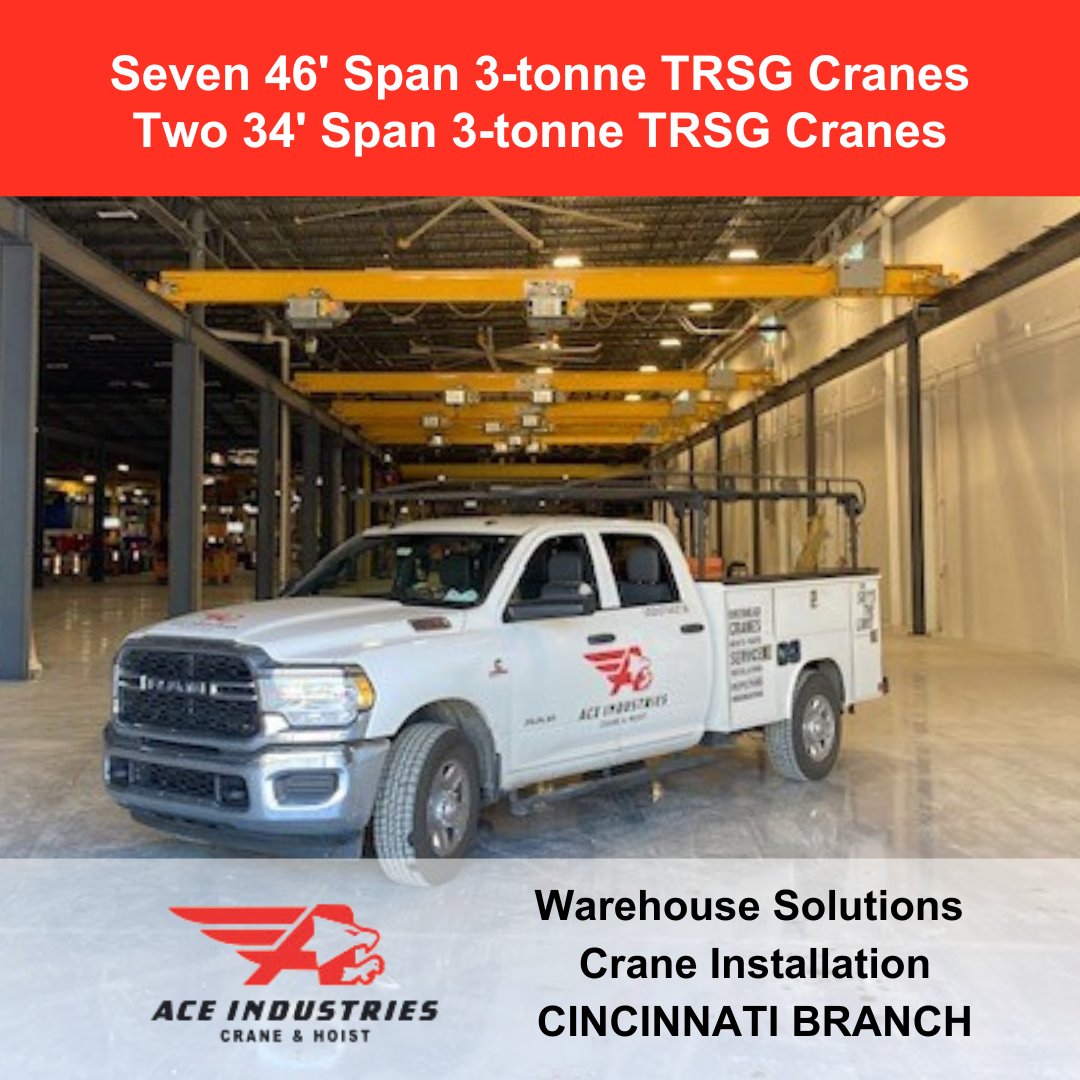 👏 Congratulations to the Cincinnati Branch on their impressive installation of nine cranes, including seven 46' Span 3-tonne TRSG Cranes and two 34' Span 3-tonne TRSG Cranes. Their hard work and expertise are a testament to our commitment to quality and safety. 🛠️