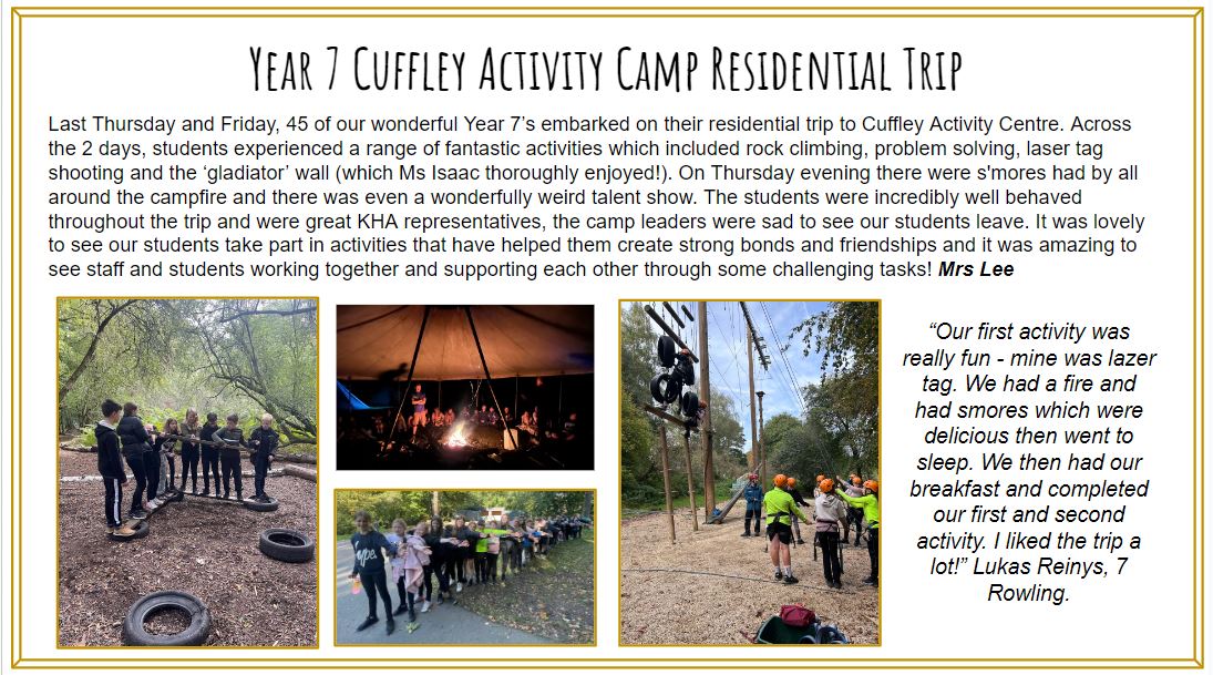 Year 7 Cuffley Activity Camp #kindness #hardwork #Ambition