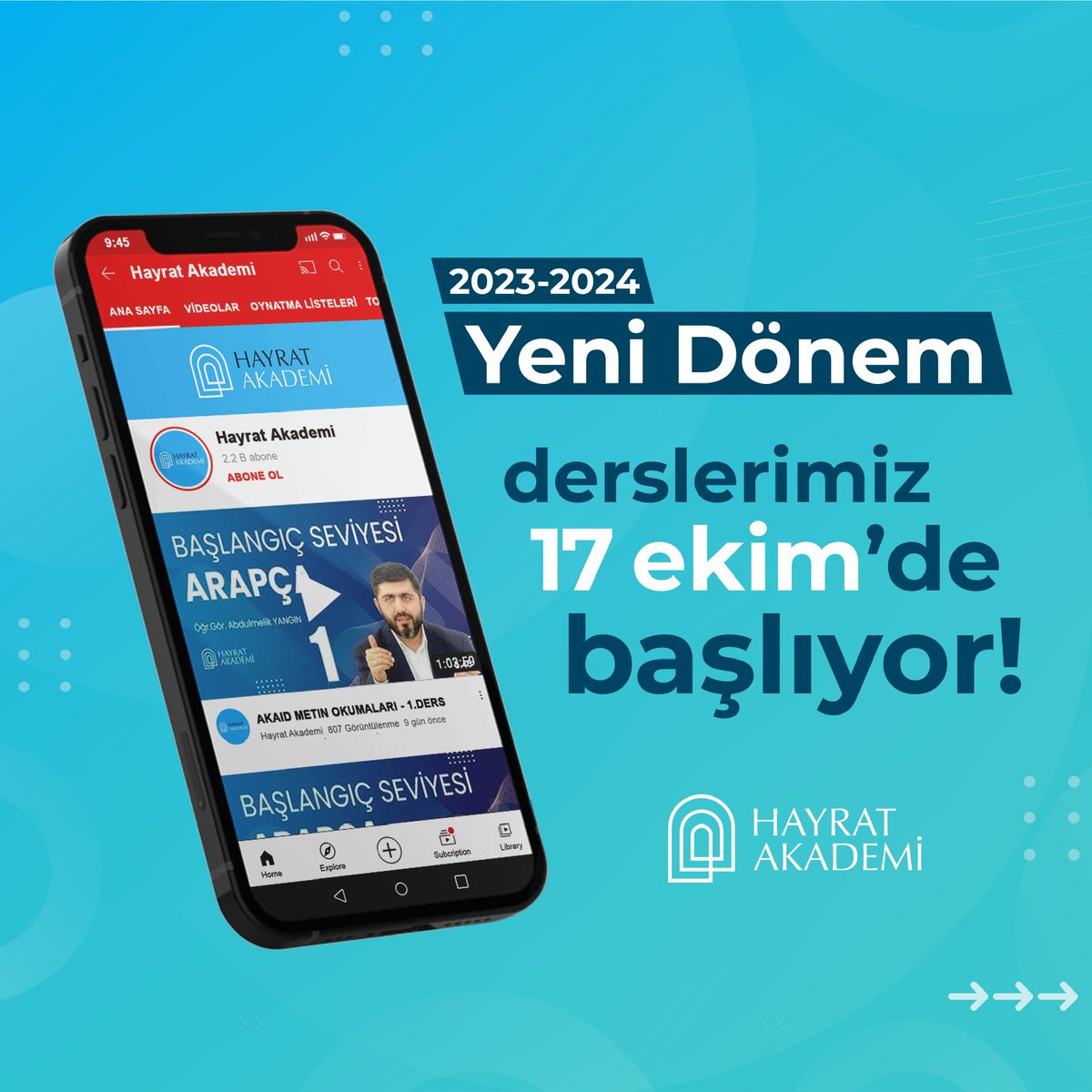 HayratAkademi's tweet photo. (2023-2024)
1. Dönem Derslerimiz başlıyor!

Her #Salı 20:30 - 22:00 saatleri arasında #HayratAkademi YouTube kanalımızda #CanlıYayın'da görüşmek üzere.

@hayratvakfi https://t.co/gxrpoCPHzY