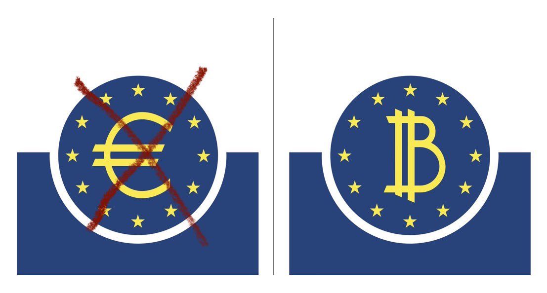 BitcoinMagazine's tweet photo. Sell euros, buy #Bitcoin https://t.co/tQjOmgKw2a