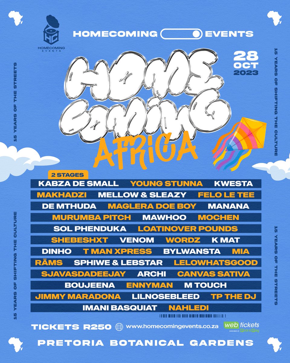 HomeComingEvent's tweet photo. The Brown2Man live experience is coming #HomecomingAfrica as @primo9teen will be your host of the Centurion Stage 😂🔥

Tickets are moving, so get yours now from https://t.co/MMjH9rVTOc (link in bio) or any Pick ‘n Pay before it’s too late 💫 https://t.co/RPb34PVGpe