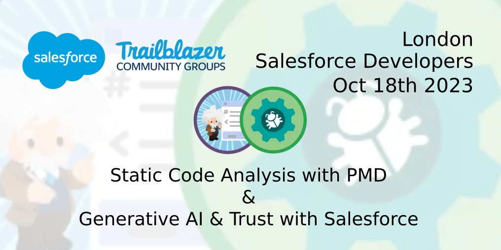 RSVPs for our next @LonDevSFDC are open. We'll be learning how to analyse your code with PMD, and catch with the latest info about GPT features in @Salesforce. Come join us - trailblazercommunitygroups.com/e/m6ha6f/ Huge thanks to our hosts for the event @Experian ❤️ #TrailblazerCommunity