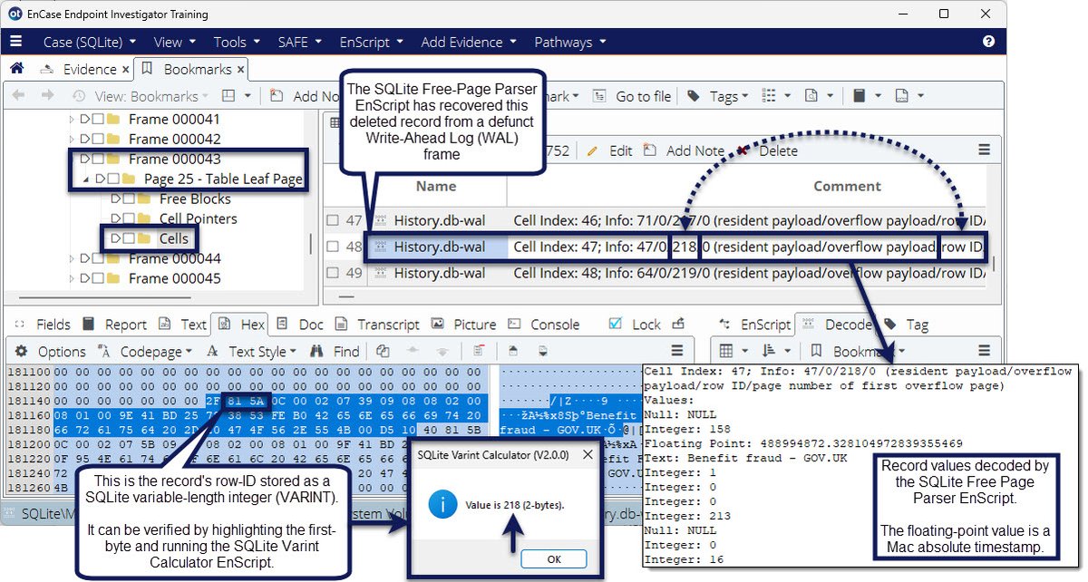 SimonDCKey's tweet photo. V2 of the #EnCase #SQLite Varint Parser #EnScript now presents the length occupied by each VARINT as well as its value.
https://t.co/OFWtgOkSCo
#DFIR #InfoSec #CaseAutomation #CustomWorkflows @OpenText https://t.co/CfLMfB3jnS