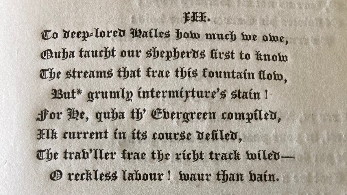 An extract for #Scotstober #grumlie day from a poem scrievit by the guid Dr Jamieson himself, &amp; printed for the Bannatyne Club in 1828.

'To deep-lored Hailes how much we owe,
Quha taucht our shepherds first to know .../
