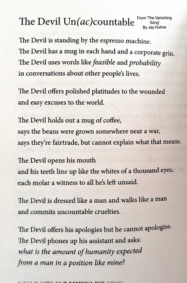 'The Devil offers polished platitudes to the wounded and easy excuses to the world.' From 'The Vanishing Song' By Jay Hulme