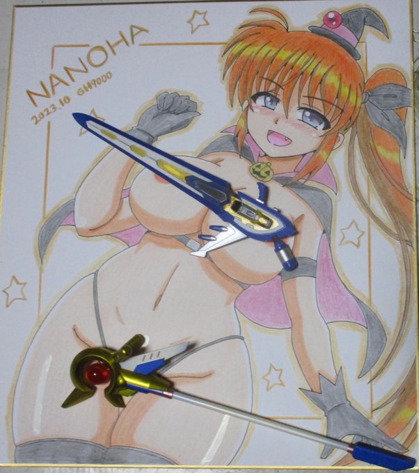 昨日のなのはさん色紙、全体はこんな感じ。
デバイス無しの画像は渋に置いてます～ 