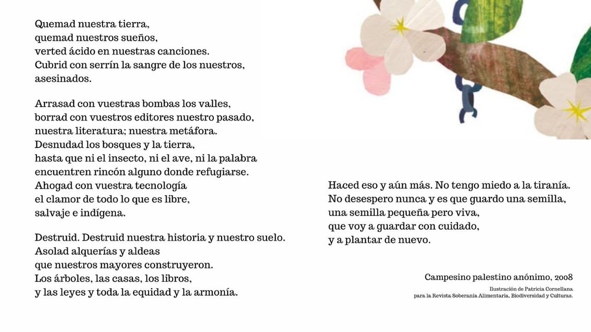 RevistaSABC's tweet photo. 🇵🇸Este poema lo entregó un campesino palestino en la V Conferencia de @via_campesinaSP.
Dijo: "Cada vez que podáis, leedlo en voz alta".
#PalestinaLibre #GazaUnderAttack https://t.co/n9P43Ck855