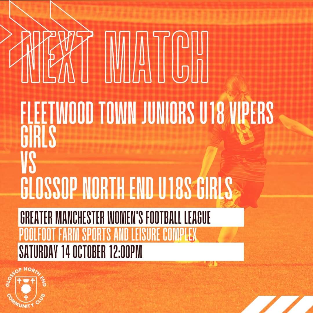 🔵 U18 GIRLS FIXTURE 🔵 Our Under 18 girls are away this weekend, taking on @FleetwoodTwnJrs U18 Vipers Girls! 🏟️ @PoolfootFarm 🏆 @GMWFL2011 📅 Saturday 14 October 12:00pm 💷 Free entry 🚗 FY5 4HX 👕 Knight Transaction Services #Playforyourtown #BESTWECANBE