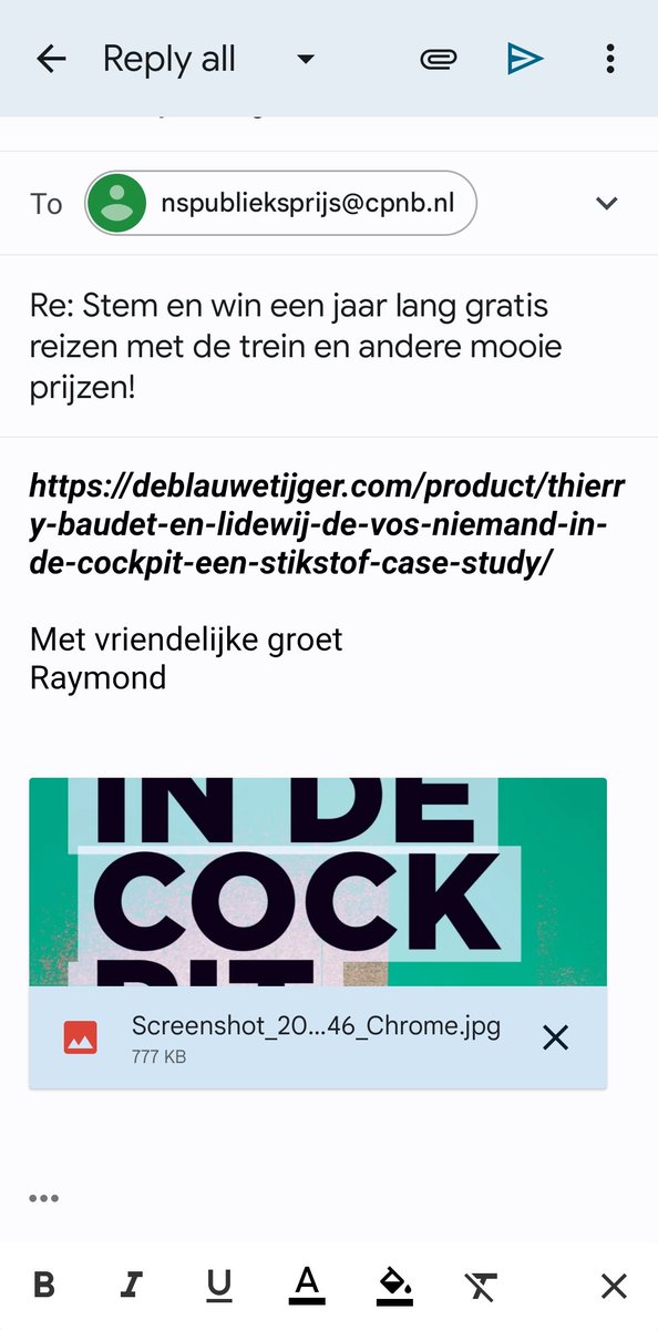 raybok's tweet image. Ik heb gestemd!
#NSpublieksprijs