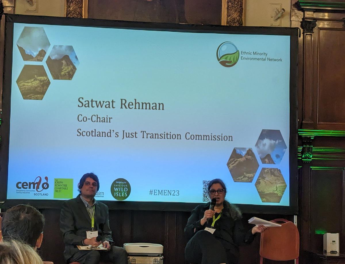 Great to hear @SatwatR from @JTCScotland talking about need to ensure those in global south are not impacted by our actions to achieve #NetZero in Scotland. We need wholesale system change to get there. #EMEN2023