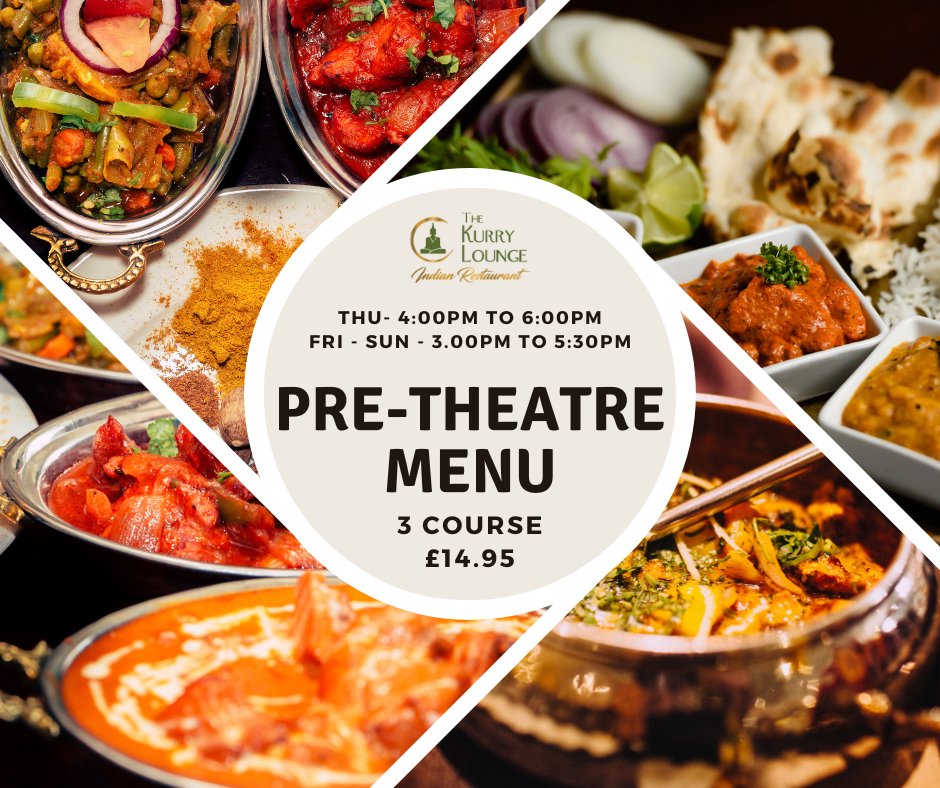 TheKurryLounge's tweet photo. TRY OUR PRE-THEATRE MENU FOR £14.95 FOR 3 COURSE AT @TheKurryLounge

RESERVE YOUR TABLE☎️☎️01698 284 090

HAPPY HOURS - THU- 4:00PM to 6:00PM

#pretheatre #pretheatremenu #indianrestaurant #hamilton https://t.co/Awz1cqb7Uw