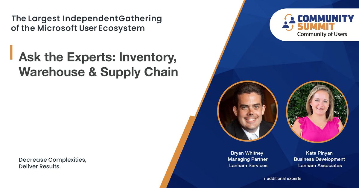Countdown! 7 days til you can Ask the Experts (about inventory, warehousing and supply chain) at Summit (10/19, 2:30 -4:00 pm; Room E219A) ow.ly/WWnz50PVly5
#MySummitNA
#Msdyn365bc
