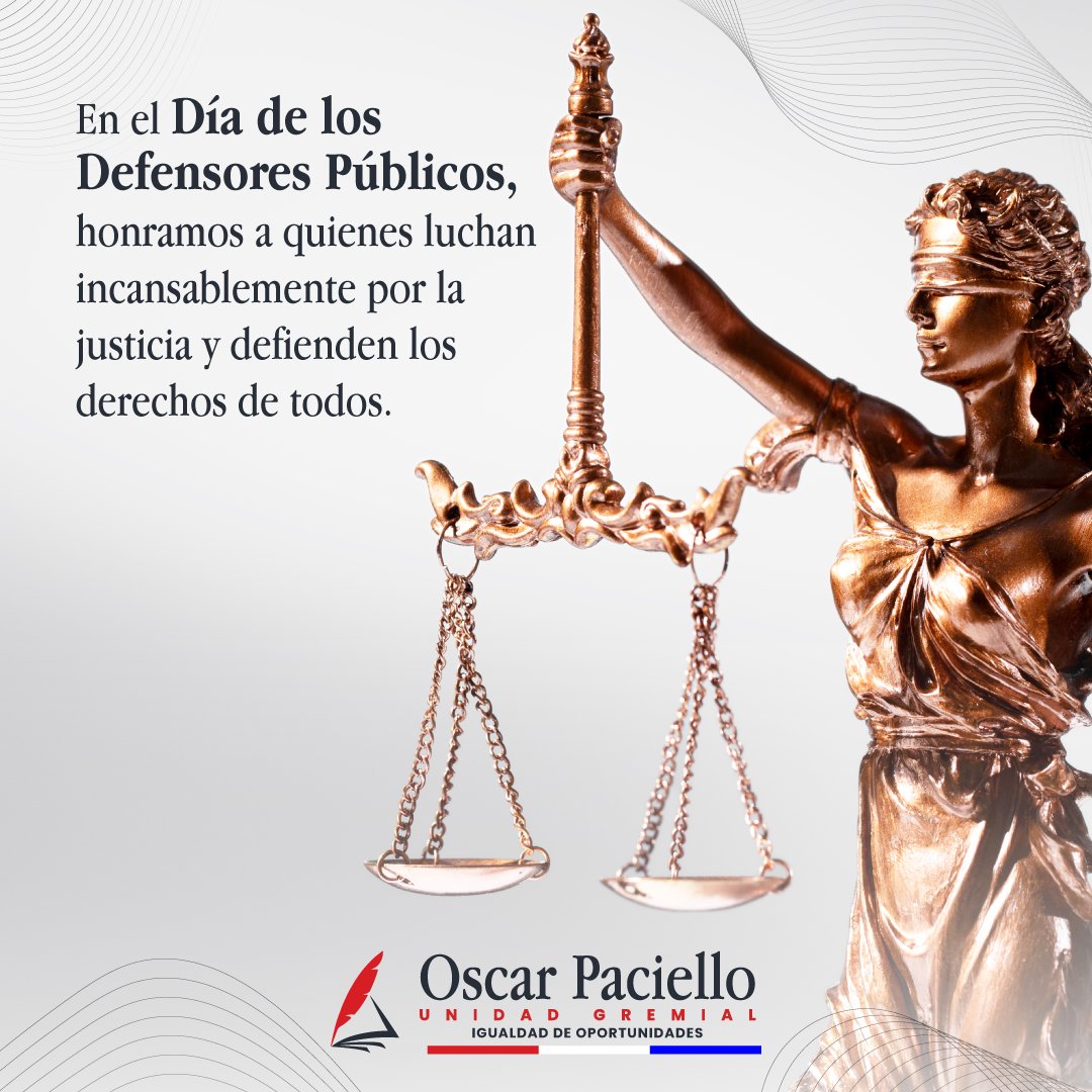 OscarPaciello's tweet image. En este Día del Defensor Público, queremos expresar nuestro más sincero reconocimiento y gratitud a aquellos que han abrazado la noble causa de la justicia y han dedicado sus vidas a la defensa de los derechos de quienes más lo necesitan.