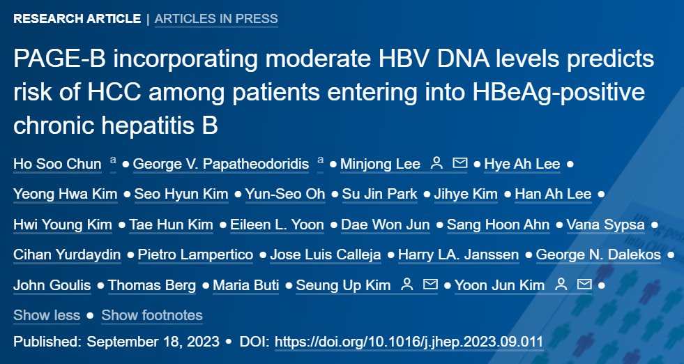 JHepatology's tweet photo. 🆕Article in press❕
PAGE-B incorporating moderate #HBV DNA levels predicts risk of #HCC among patients entering into #HBeAg-positive chronic #hepatitisB
Read it here👉https://t.co/ybPkT18HaB
#LiverTwitter https://t.co/HDqpw8vK5o