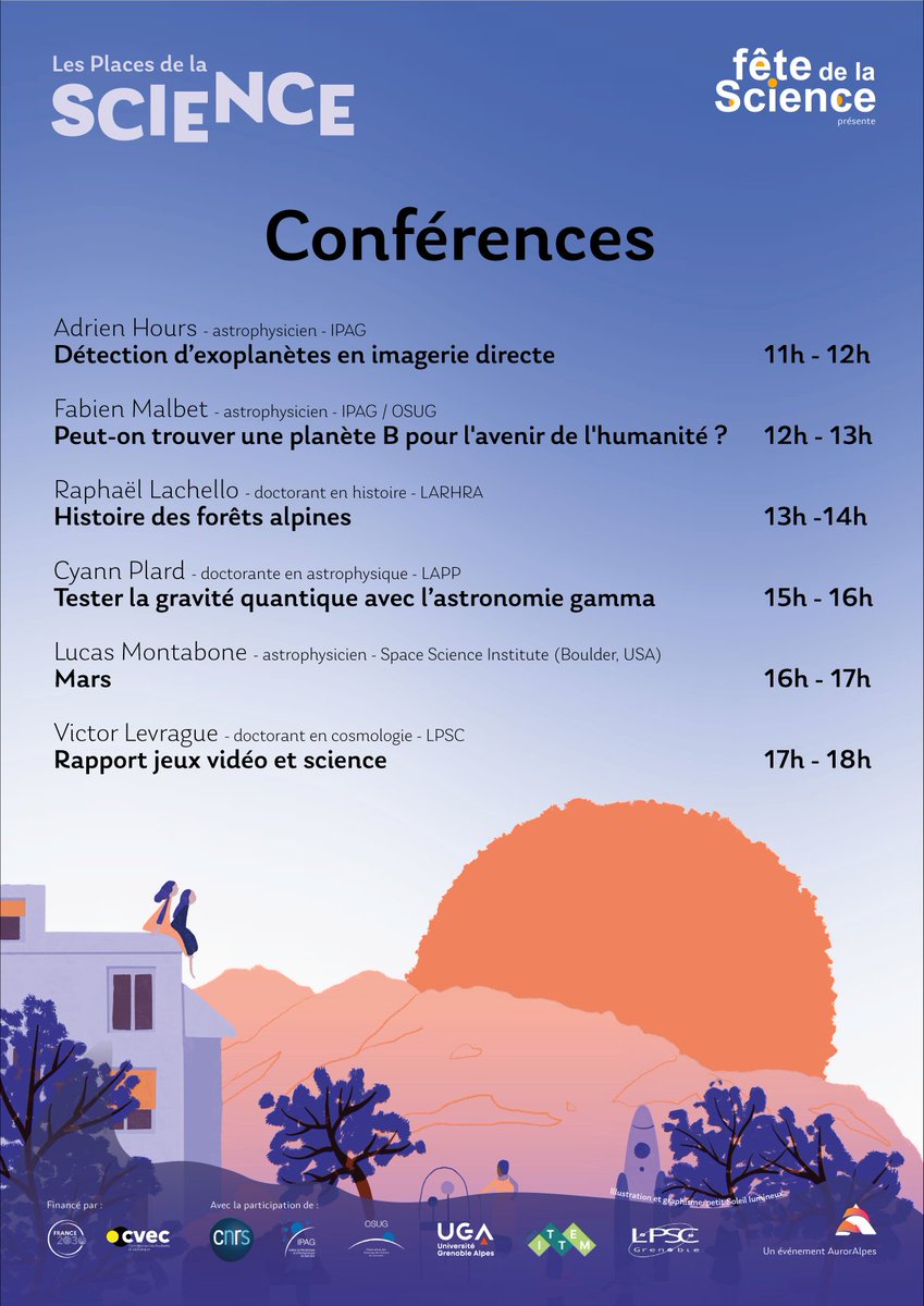 Venez assister à des conférences en plein air à #Grenoble ! C'est ce samedi toute la journée au jardin de ville, en plein cœur de notre village des sciences ! 😎

#PlacesDeLaScience #Fêtedelascience #FDS2023 #FDSAURA
