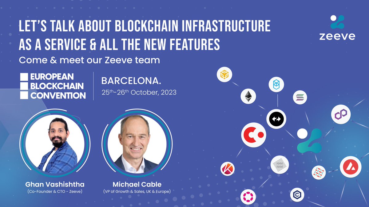 0xZeeve's tweet photo. @GhanVashishtha and Michael Cable of Zeeve are prepped & ready for #EDC9 Barcelona. ππ
Feel free to DM the duo on LinkedIn and indulge in meaningful conversations about blockchain infrastructure and everything new in the space. π
Find the link below for more information and we will look forward to seeing you on the 25th and 26th October!
π
Dates: 25 & 26 October
πURL: https://t.co/ZcCEzXa0VD
#EU #Spain #Barcelona #Catalan #EBC #EuropeanBlockchainConvention #Zeeve @EBlockchainCon