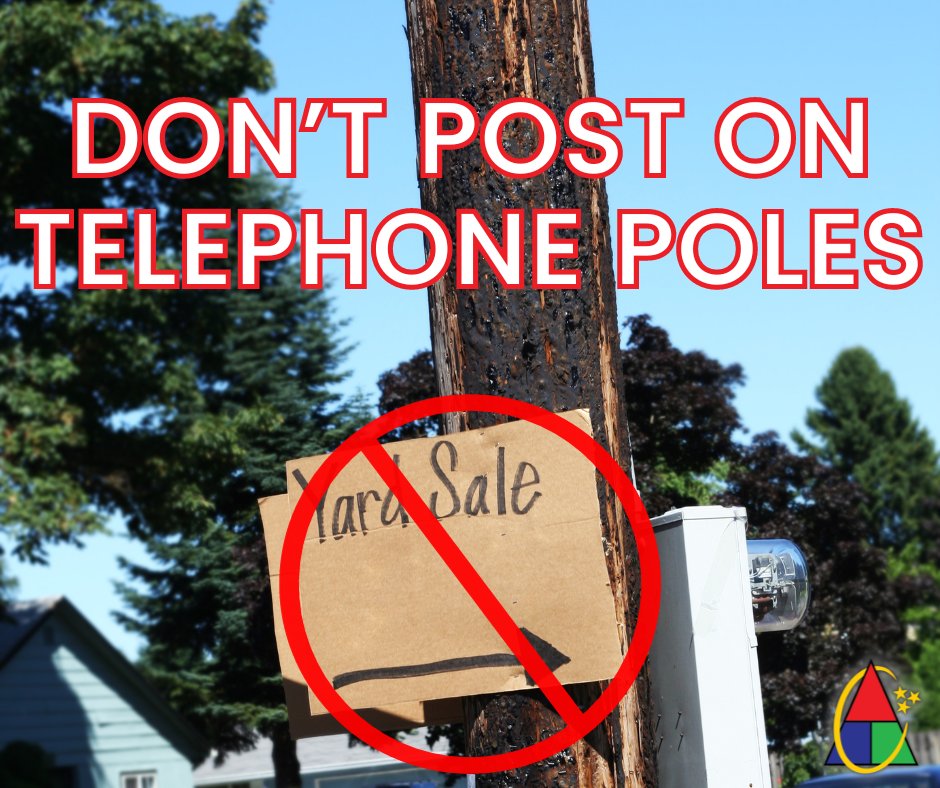 Paris_BPU's tweet photo. Attaching your signs can breakdown the pole structure, staples &amp; pins can cause our lineman to snag, rip or tear their protective clothing, not to mention old signs deteriorate and litter the streets of your neighborhood. Let's keep our community &amp; lineman clean &amp; safe! #mybpu https://t.co/7Yssn5OrJa