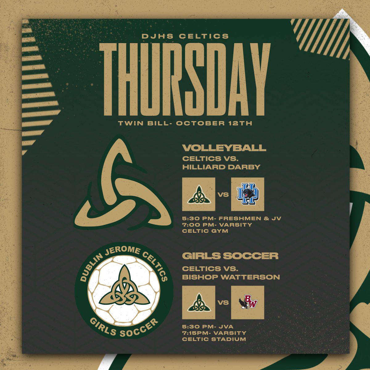 jeromeceltics's tweet image. Final Thursday 2-Pack of the Fall Season! Volleyball takes on Darby for their Senior Night, while Girls Soccer hosts Watterson. See you there! #GoCelts