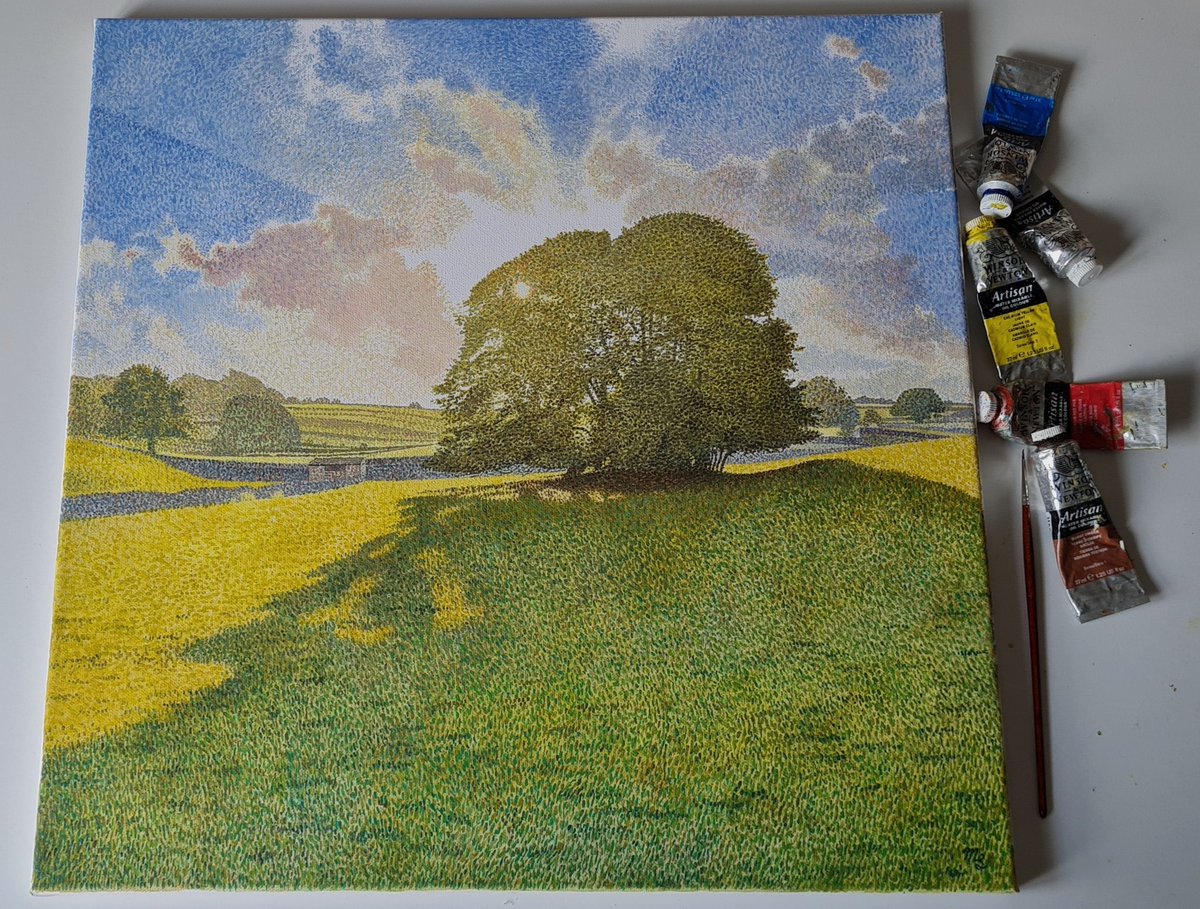The new one. Conflicted again, maybe sheep lightly sprinkled within shadow. But where is this clump of #trees in the White Peak?

#peakdistrict #landscapes #landscapepainter