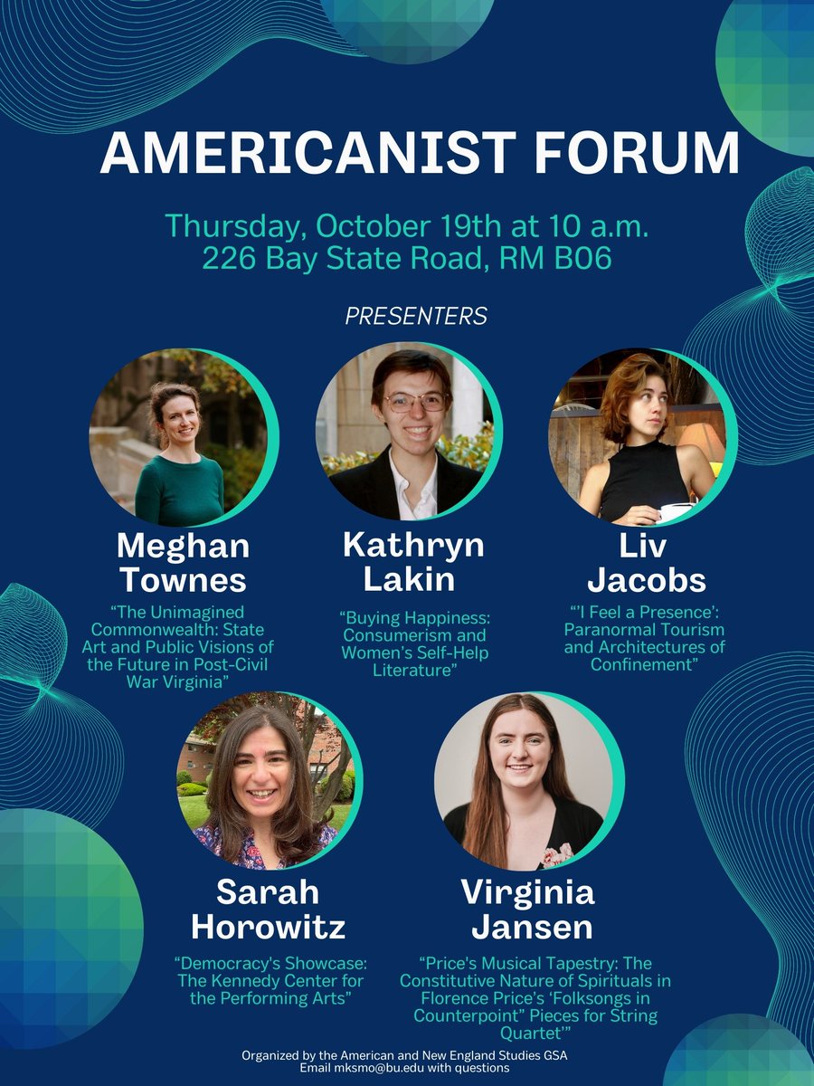 BUAmnesp's tweet photo. Join @BUAmnesp GSA for the Fall 2023 Americanist Forum on Thursday, October 19th at 10am! Students+Candidates from AMNESP, @BUDeptofEnglish, HAA, and @BU_SOM will be presenting!  Please share with your networks😁 https://t.co/kioOZdvNNO