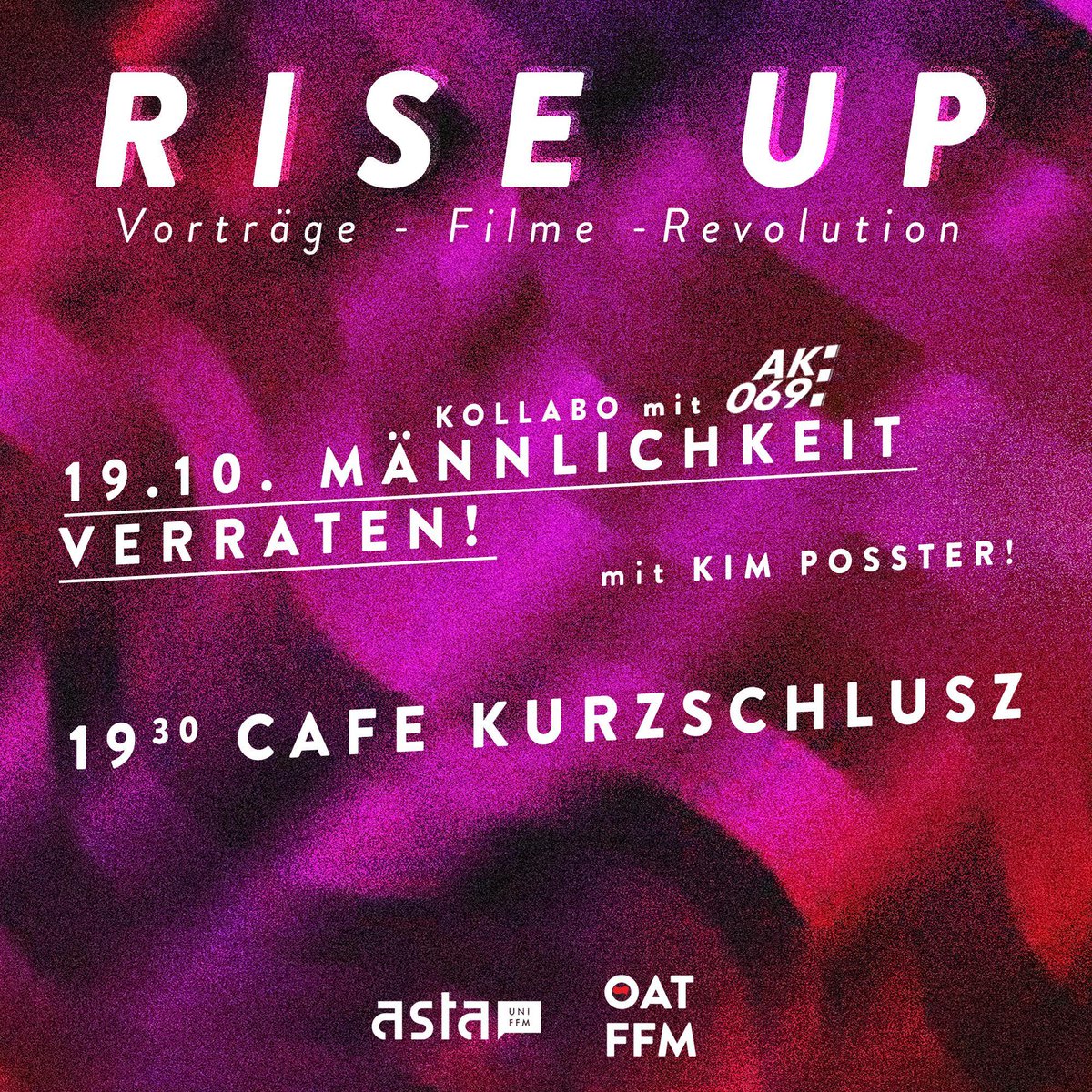 Kommende Woche findet der erste Teil unserer Vortragsreihe "Antifa heißt Feminismus" mit @KPosster zu materialistischer Kritik von Männern und Männlichkeit statt. Veranstaltet wird der Abend im Rahmen der "Rise Up" Vortragsreihe des <a href="/oatfrankfurt/">OAT Frankfurt</a>.
 
19.10. 19:30 Café Kurzschlusz