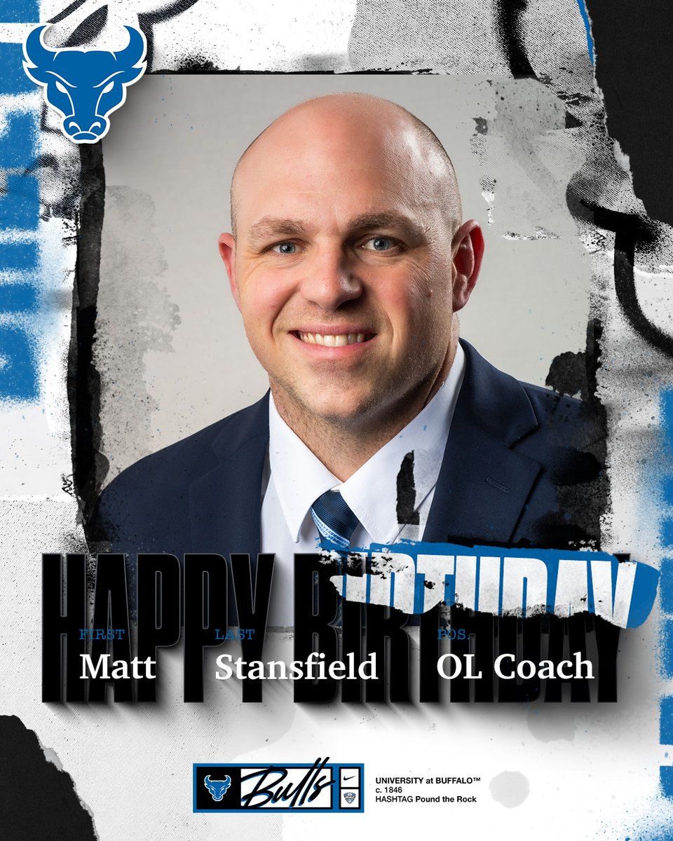 UBFootball's tweet photo. Happy Birthday to Bulls Offensive Line Coach Matt Stansfield!

#UBhornsUP | @Stansfield_Matt https://t.co/O69W8tefho