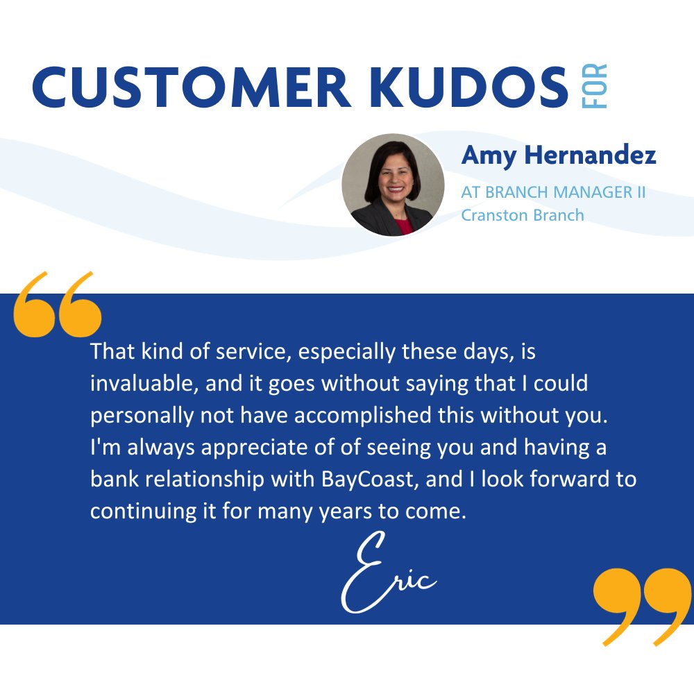 BayCoastBank's tweet photo. Amy consistently delivers exceptional service, offering both convenience and quality to the members of our community. After all, that's the BayCoast way! #justright #baycoast #exceptionalservice https://t.co/B950ADzTa9